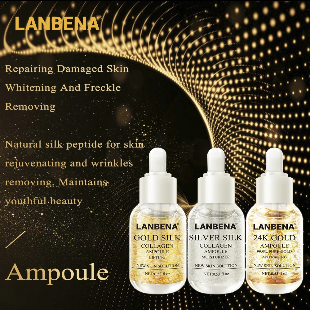 

LANBENA 24k Gold+silver Silk+gold Silk Collagen Moisturizing Ampoule Serum Anti-aging Lighten Spots Firming Whitening Skin Care