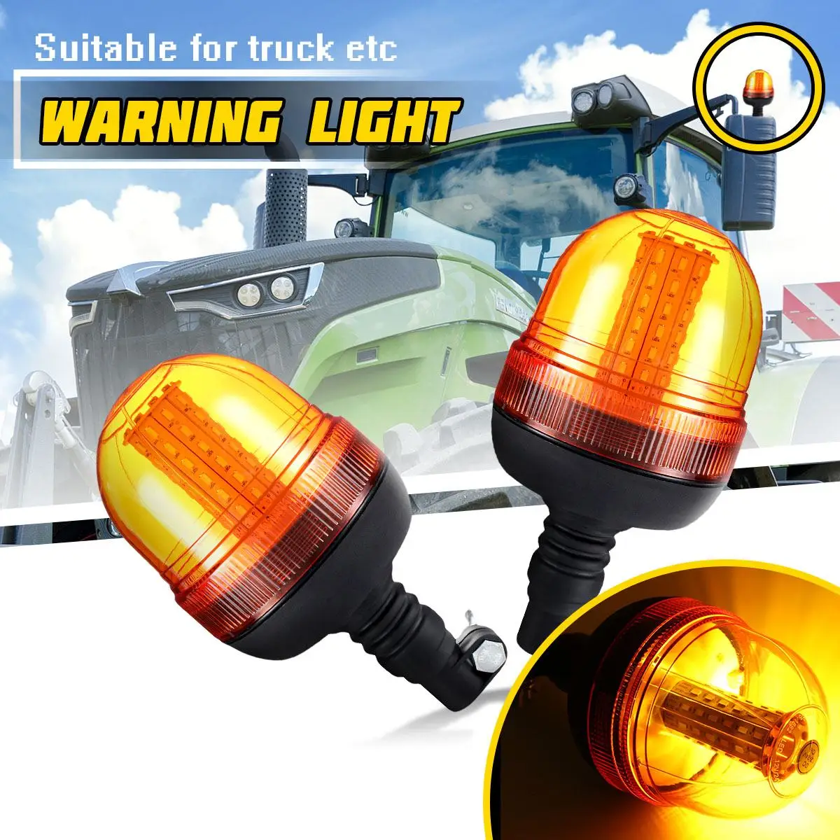 2Pcs 60LED Rotating Flashing Amber Beacon Flexible Warning Lamp