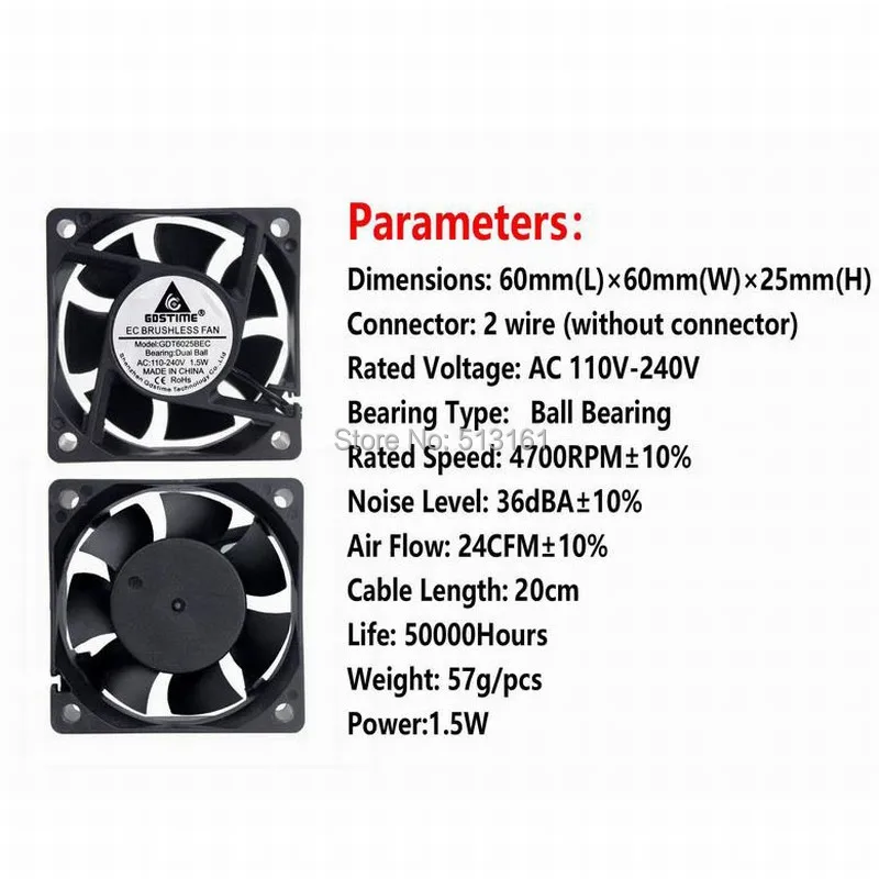 1 шт. Gdstime шариковый 60 мм вентилятор EC 60x25 мм 6 см AC 110 в 115 в 120 в 220 в 240 в вентилятор 1,5 Вт осевой охлаждающий вентилятор