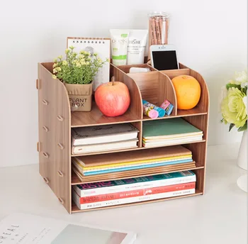 

Lovely Table for Notebook /Literature/Document,Drawer-Like School Caddy Basket w/ 10 Compartments Organizer Rack Wooden