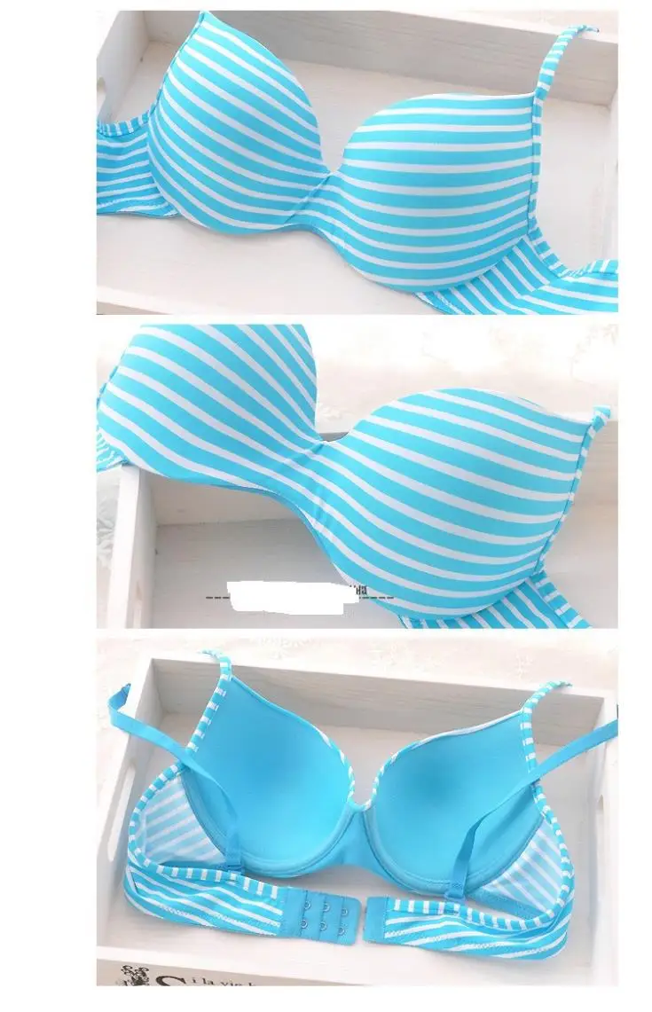 New 2014 cotton striped seamless push up thin cup lingerie set for girl cute and comfortable bra underwear set()
