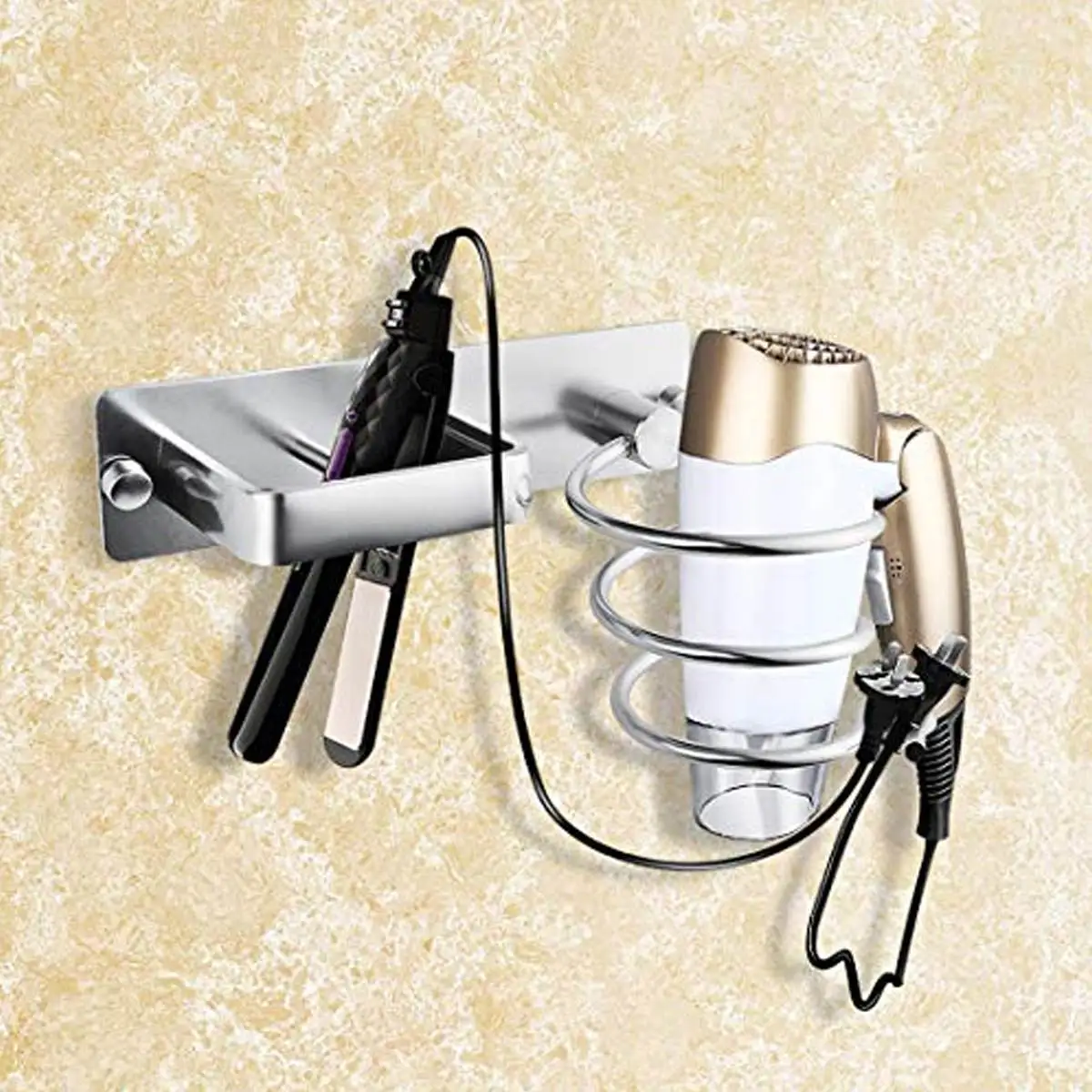 Alumini الحائط مجفف الشعر حامل حامل فندق الحمام رفوف تخزين الرف مجفف شعر حامل أرفف شماعات