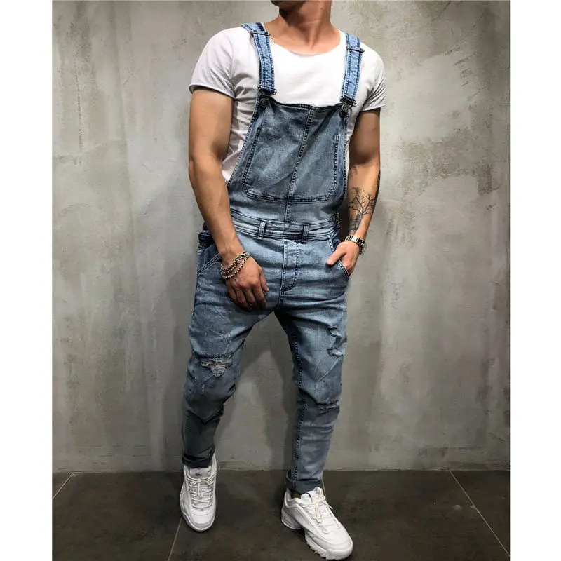 Najtaniej Moda męska zgrywanie dżinsy kombinezony Hi Street znajdujących się w trudnej sytuacji Denim kombinezon na szelkach dla człowieka pończoch spodnie rozmiar S XXXL