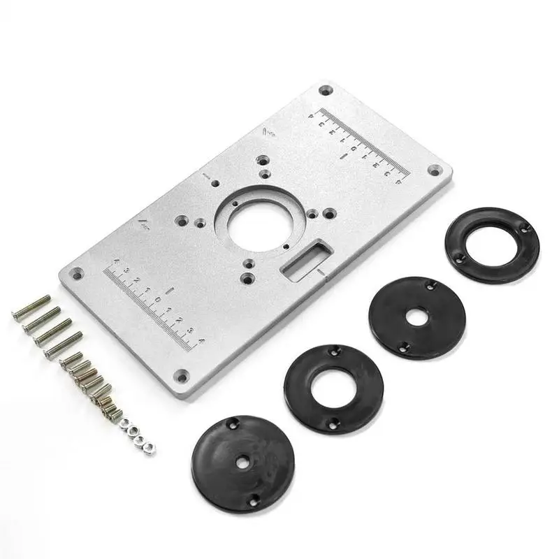 

Multifunctional Aluminum Router Table 235mm x 120mm x 8mm Woodworking Router Table Insert Plate Rings Screws for Benches M03