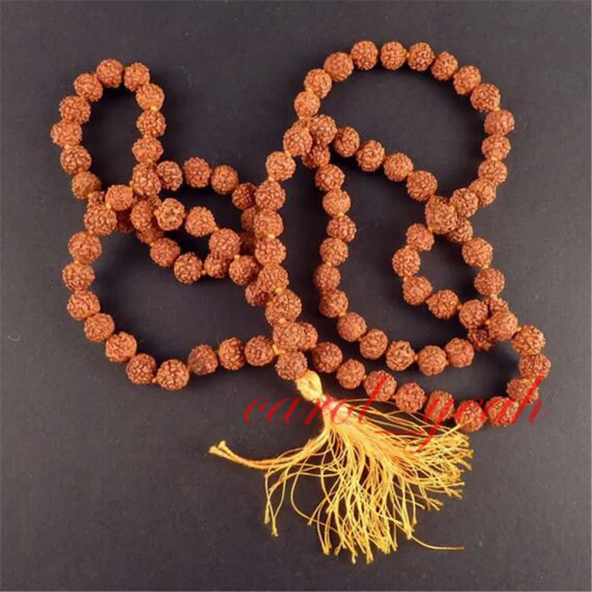 108 8 мм Rudraksha семена Бодхи Beads Mala ожерелье с сутрой браслет энергия ручная работа