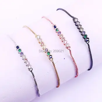 

10Pcs Mix color Micro Pave Rainbow CZ Zircon Adjustable Slider Chain Charm Bracelets for Women Jewelry