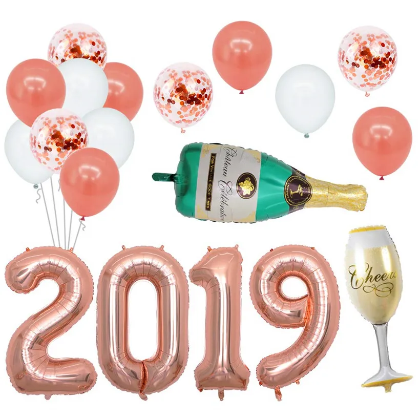 40 дюймов 2019 розовое золото надувные шары в виде цифр бутылка для шампанского и флейта золото конфетти воздушные шары Выпускной вечерние