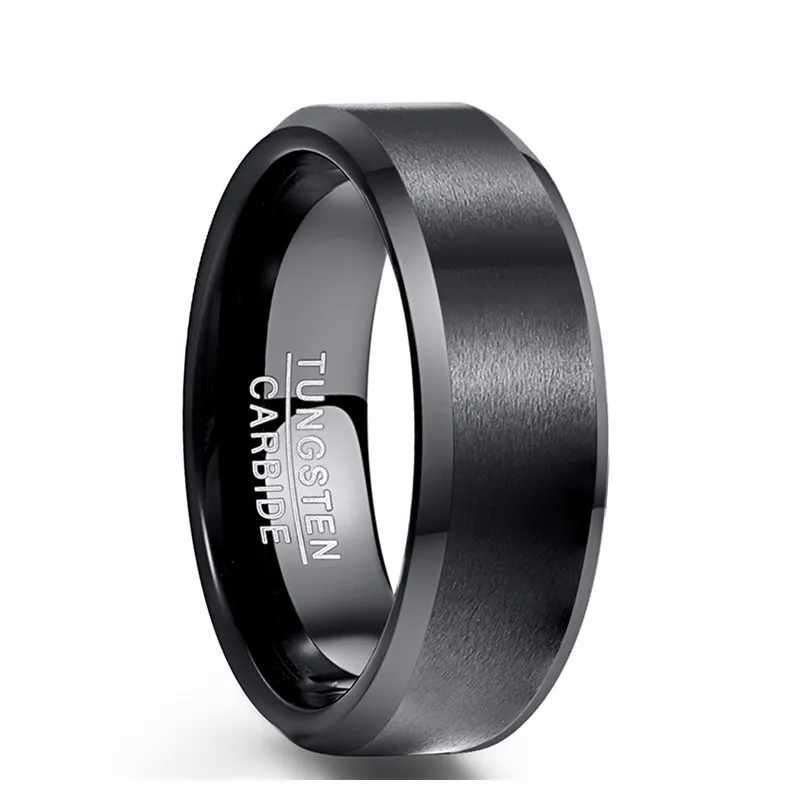 Simple Vintage Men Ring Jewelry 8mm Width Polished Plating Black 100% Tungsten Steel for Birthday Wedding Gift | Украшения и