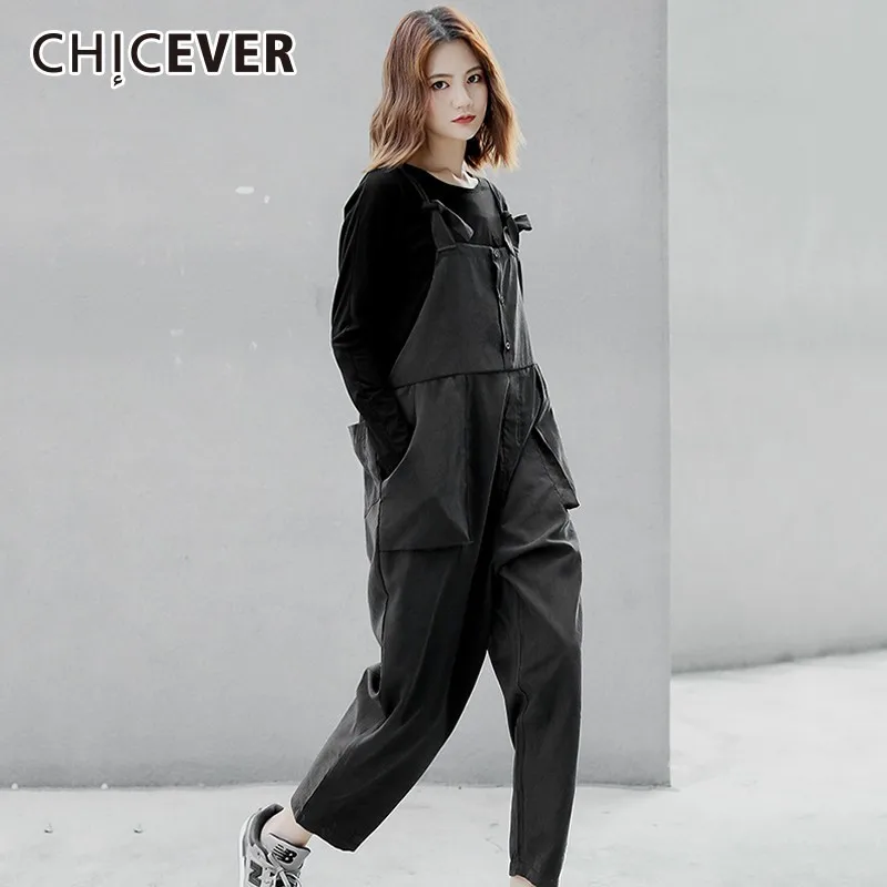 

CHICEVER 2019 Spring Autumn Women's Jumpsuits Sleeveless Loose Ankle-length Pants Female Fashion Casual Clothes New