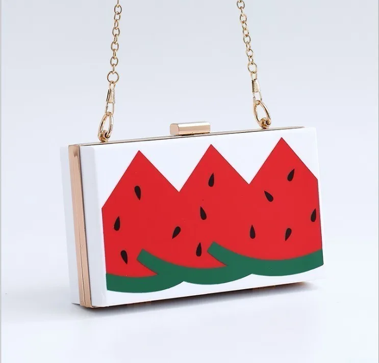 

Telastar Cherry Acrylic Bag Plastic Flap Box Evening Clutch Bags Summer Woman Handbag PVC Shoulder Bag Watermelon Fruit Print