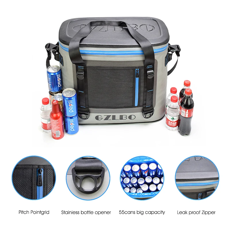 

GZLBO Big Camping Cooler bag for Picnic 55 cans Soft Cooler box for sea fishing bag refrigerator for travel thermal bag Coolers