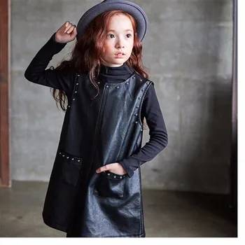 

Children's Spring And Autumn Child New Pattern Korean Leather Nail Vest Dress