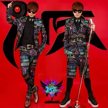 Ночной клуб мужской певец красочный Неон огни тонкие костюмы мужские тонкие блейзеры мужской DJ формальное платье сценические костюмы мужская одежда