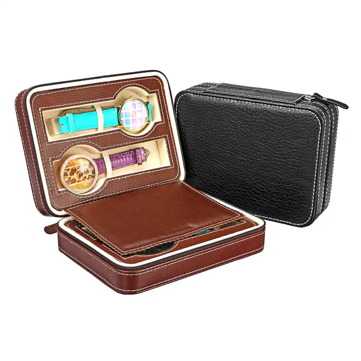 4 Grids PU Leather Watch Box Storage Showing Watches Display Storage