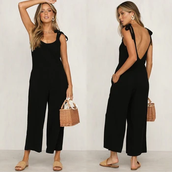 

Womens Backless Jumpsuit Playsuit women solid sleeveless sexy Loose Long jumpsuit Trousers