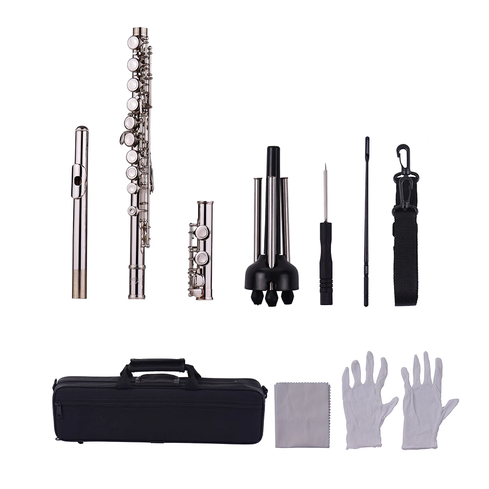 Muslady 16-флейта с отверстиями C Ключ Мельхиор Материал духовой инструмент с подставка для флейты очистки тканевые перчатки отвертка мягкий чехол