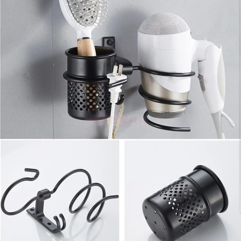 Hair Dryer Holder Hair Blower Dryer Rack Wall Mounted With Storage Cup
