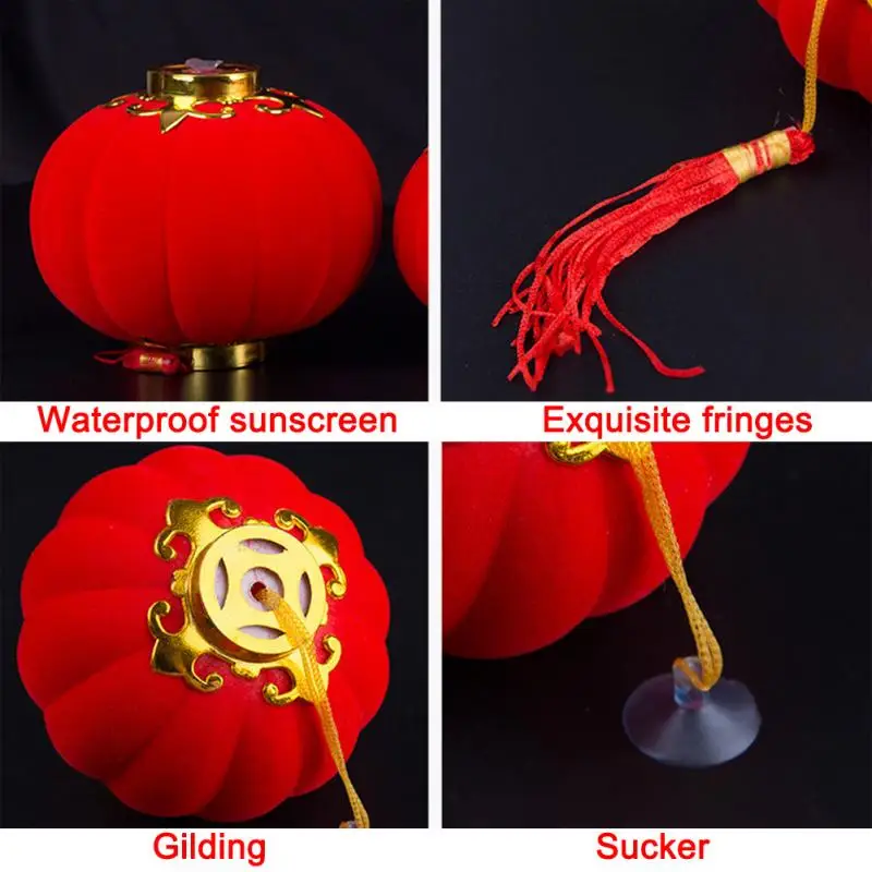 30 шт./лот 3 см маленькие флокированные красные фонарики для украшения свадебной вечеринки подарок DIY ремесло милые китайские пластмассовые фонарики