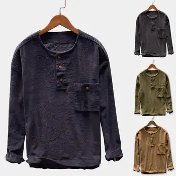

Retro Corduroy Men Shirts Thick Loose Long Sleeve Crew Neck Pullovers Casual Shirt Tops Camisa 2020 Vintage Social Dress Shirts