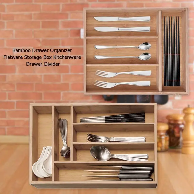 

Bamboo Drawer Organizer Flatware Storage Box Kitchenware Drawer Divider Tableware Holer Bamboo Groceries Cutlery Tray