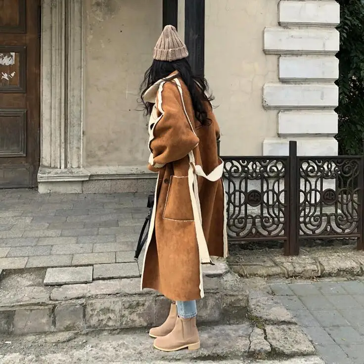Hiver En Manches Poches brown ewq Patchwork Casual Black Double Nouveau Longues Revers Boutonnage Daim Automne Mode Style À 2019 Ac96801 Femmes De Manteau Fwaw4E
