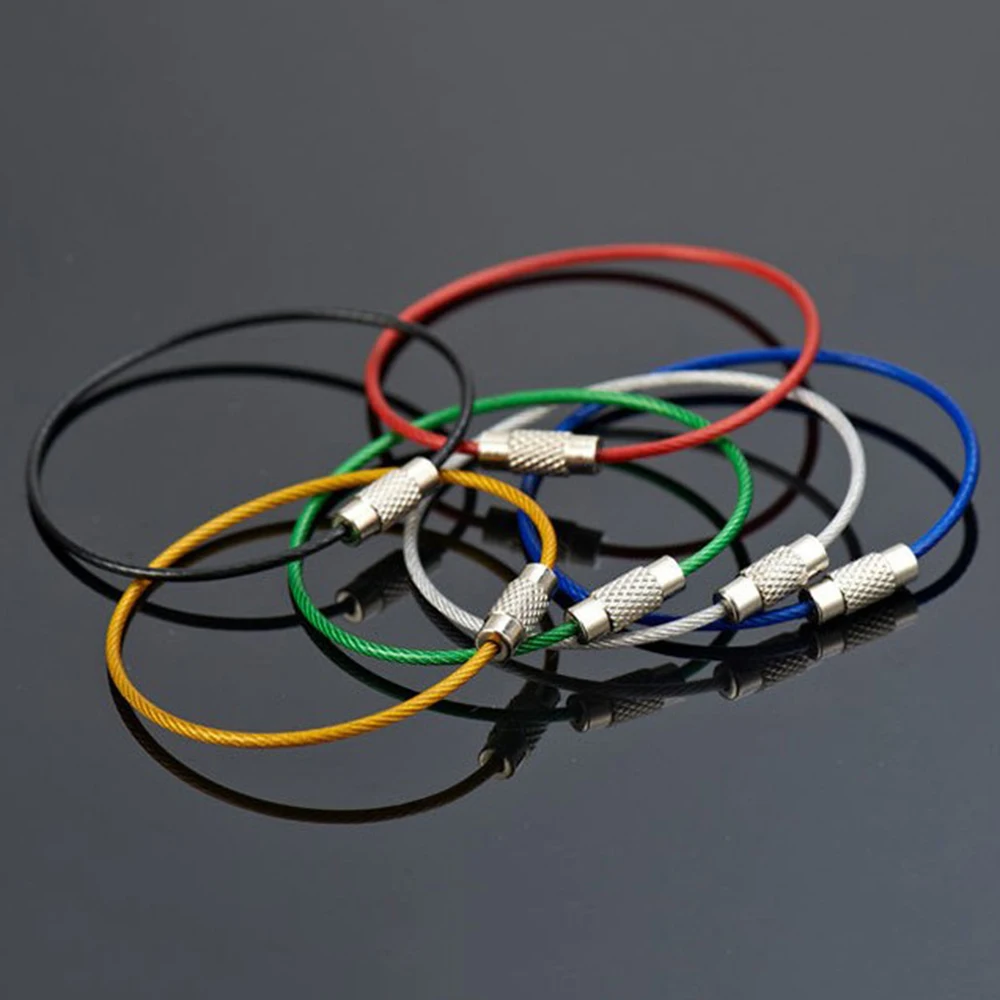 

10Pcs Colorful Stainless Steel Wire Keychain Rope Key Chain Aircraft Gear Cable Ring Keyring for Outdoor Hiking