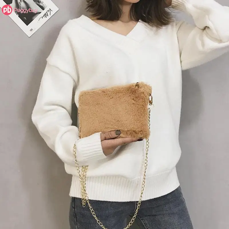

1pcs Faux Fur Shoulder Bag Chain Sling Crossbody Bags Women Satchel Shoulder Messenger Bag 22*15*3cm