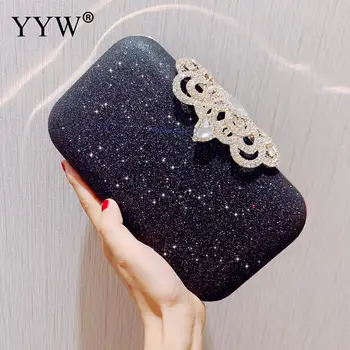 

Blue Evening Clutch Bag Women Bags Wedding Shiny Handbags Bridal Metal Evening Purse Clutches Bag Chain Shoulder Bag White