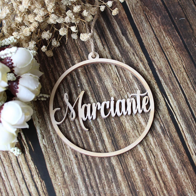 Personalised Hanging Name Wood Ornament Wedding Bauble