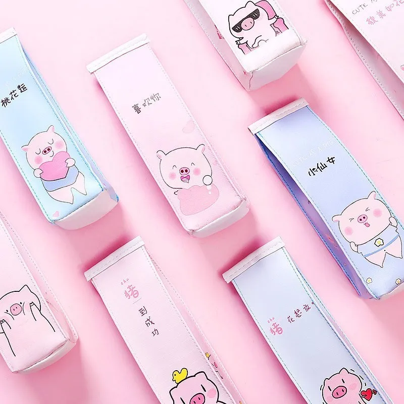

Cute Cartoon Pig Pencil Case Leather Funny Pencilcase Creative Milk Box Pencil Bag For School Supplies Student Office Stationery