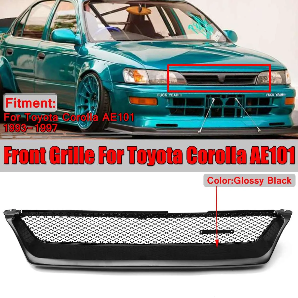 

AE101 Grill Glossy Black Car Front Grille Grill Touring Wagon Style For Toyota Corolla AE101 1993-1997 Racing Grills