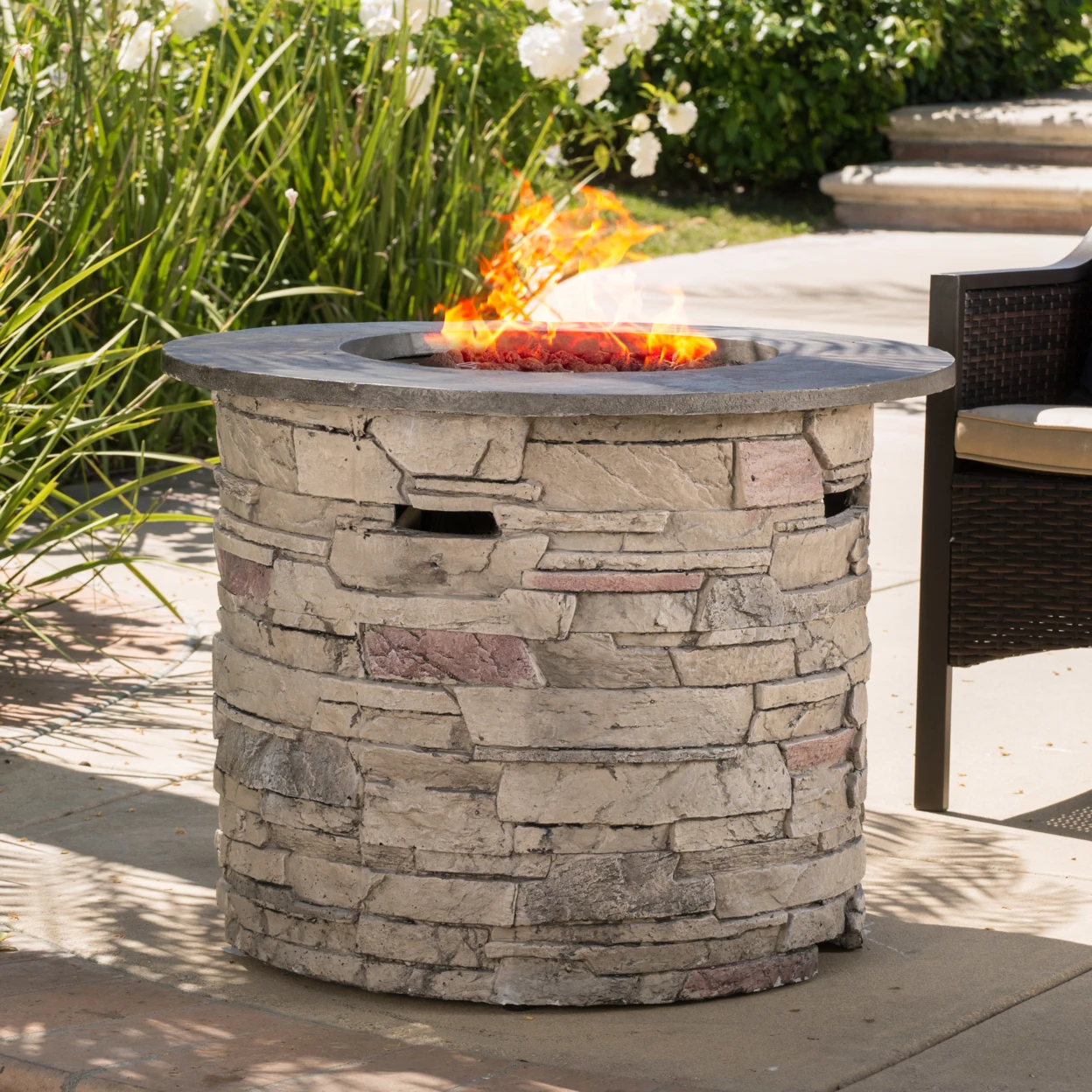Blomgren 32 Inch Stone Circular Mgo Fire Pit With Grey Top 40 000 Btu Fencing Trellis Gates Aliexpress