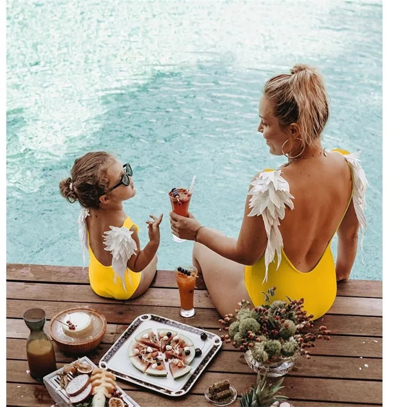 

Bikini 2019 wing Parent-child swimsuit Sexy bodysuit one-pieces backless swimwear women biquinis Push up brazil bikini monokini