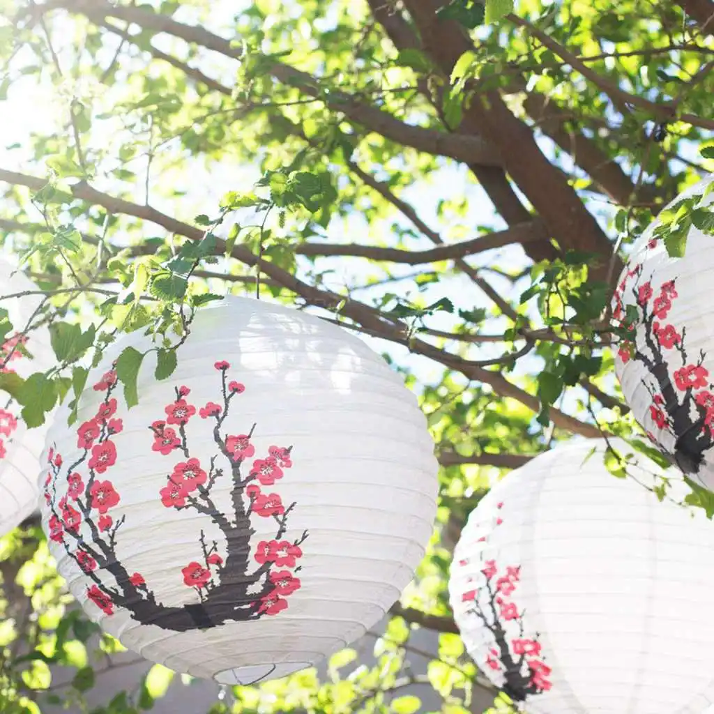 LBER набор из 3 красных сакуры(вишня) цветов белого цвета китайский/японский бумажный фонарь/вечерние лампы Diy украшения праздника