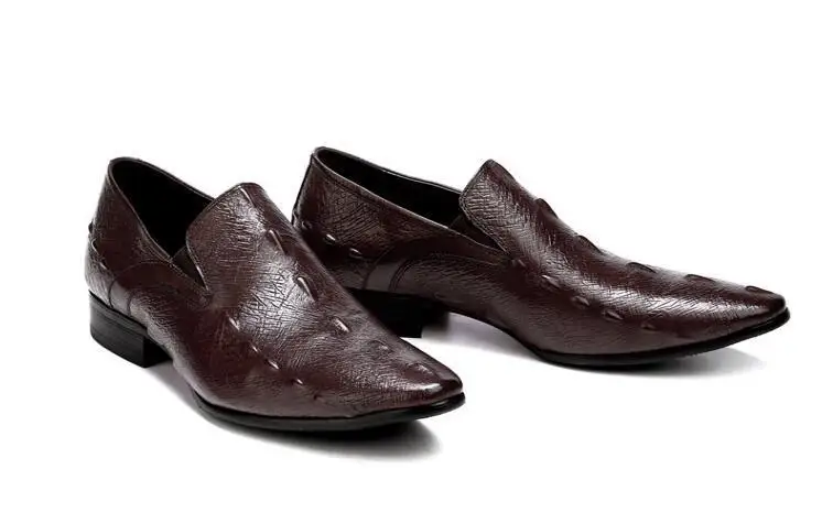 on brown Vestido Apontou Homens Dos Oxfords Sapatos Black Genuíno Toe Elástico chocolate Slip Formal Couro Derby De qUdZt