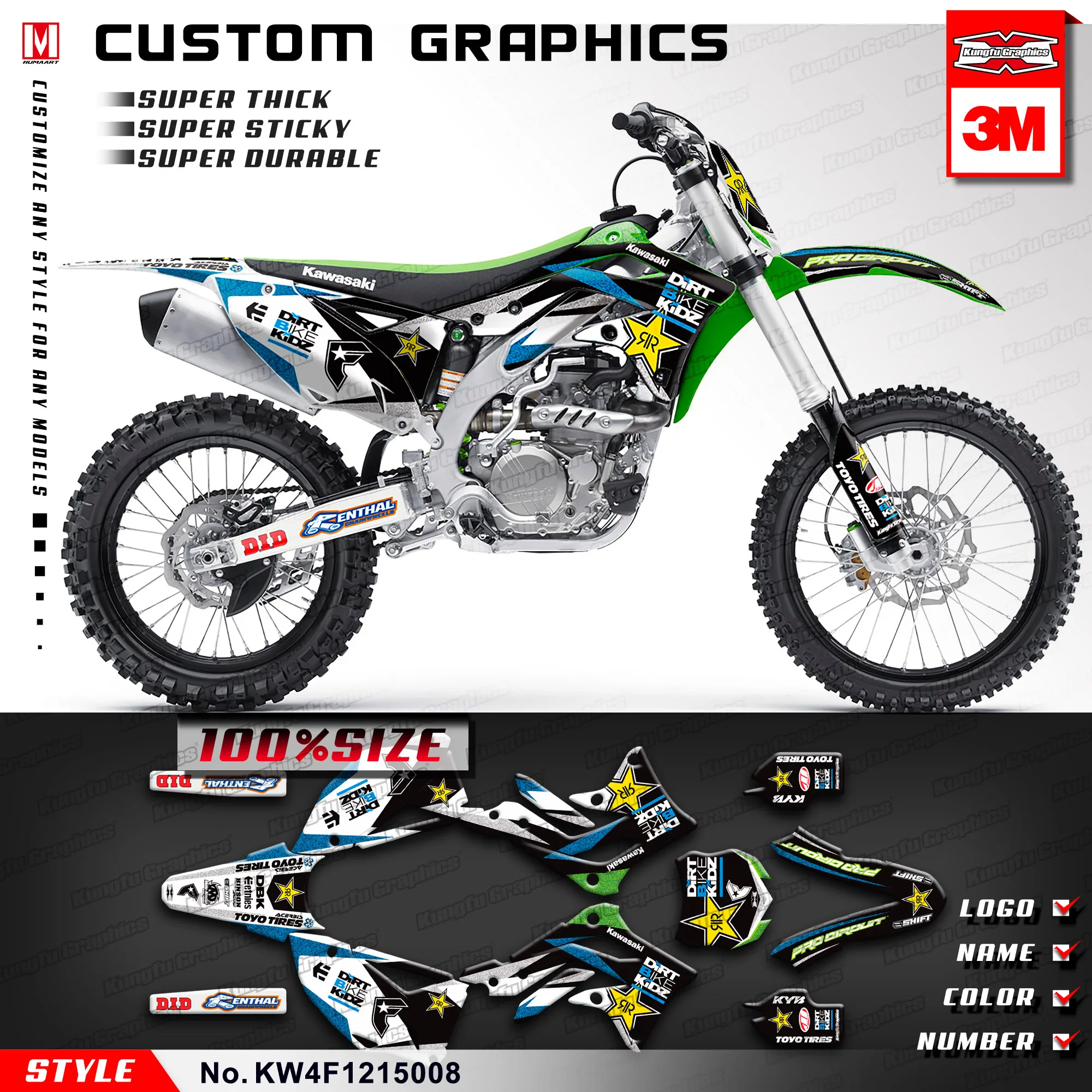 Кунг-фу графика Байк наклейки Мотокросс комплект для Kawasaki KX 450F KXF450 2012 2013 2014 2015