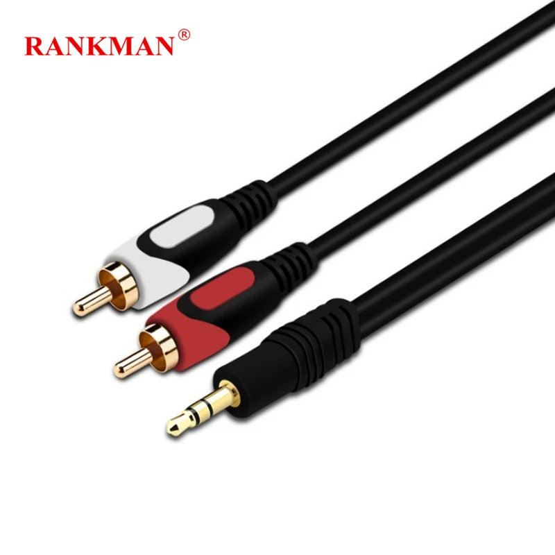 Rankman Gold Plated 3.5mm Jack to 2RCA AUX RCA Audio Cable for PC Laptop MP3 DVD TV 