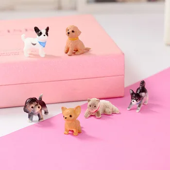 

6pcs Mini Cat Dog Figurines Pet Doll Crafts Model Simulation Animals Miniature Toy Cute Ornaments for Home Office