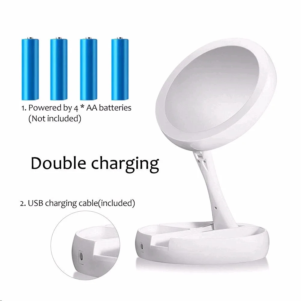 

Portable Folding Makeup Mirror Double-sided 1X&10X Magnifying LED Lighting Vanity Mirror Free Rotation Double charging Mirror