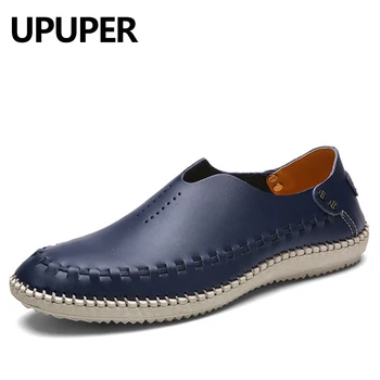

UPUPER Spring Summer Men Casual Shoes Leather Breathable Holes Loafers Flat Shoes For Men New Soft Leather Shoes Big Size