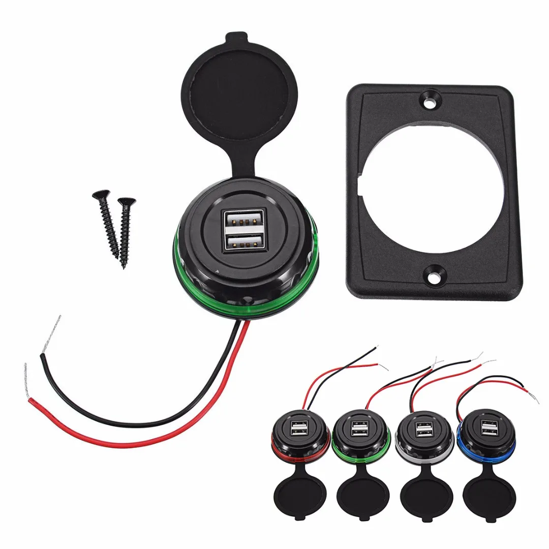 

Universal 12/24V Car Bus Boats Vehicle LED Indicator High Quality Dual 2 Ports USB Charger Socket Cigarette Car-Charger Adapter
