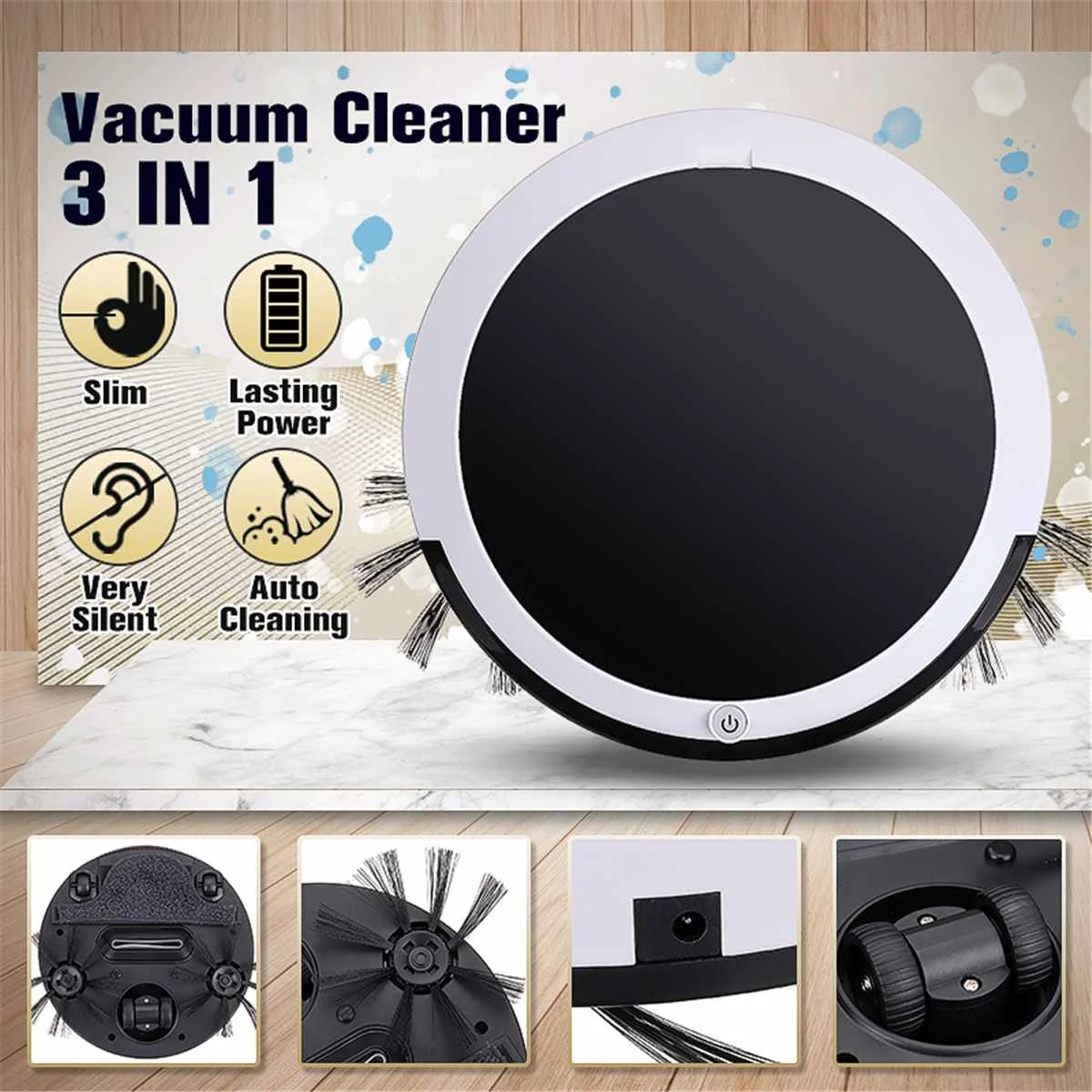 

3-in-1 Automatic Robot Vacuum Cleaner Rechargeable Smart Sweeping Power Suction Machine Household Cleaning Appliance 7W DC 5V