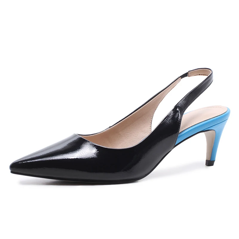 

Women's Genuine Leather Slingbacks 6 CM High Heels Summer Style Pointed-toe Pumps White Wedding Shoe Box Packing P0818-12