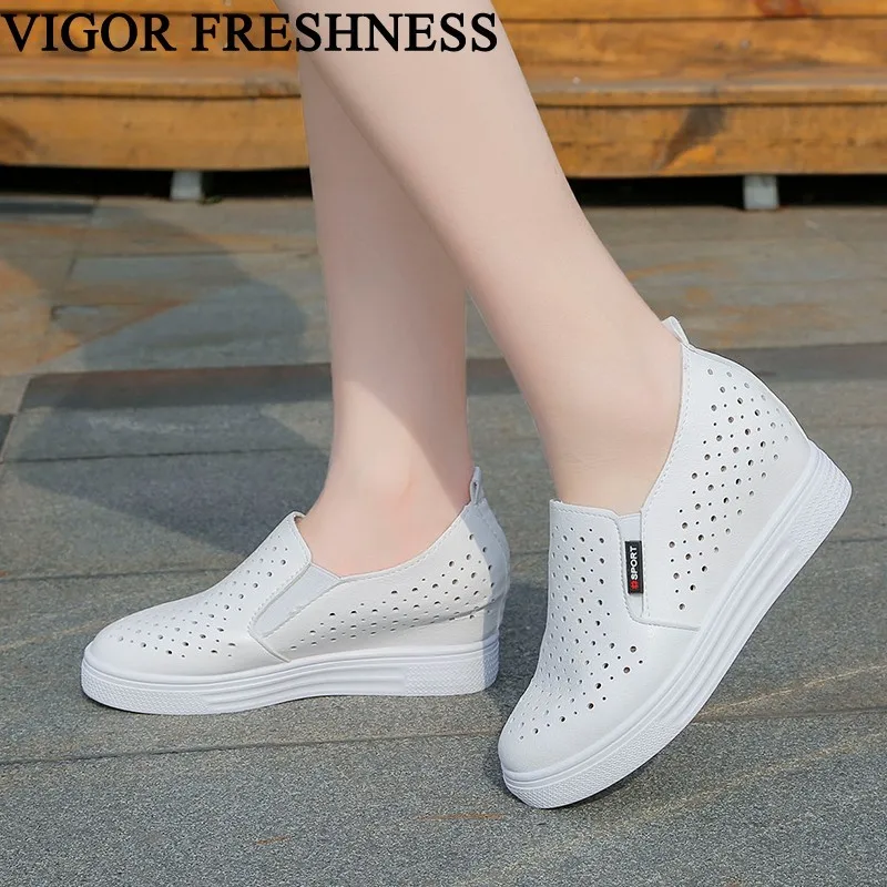 

VIGOR FRESHNESS Platform Shoes Women Pumps Increasing Internal Shoes Spring Women Shoes Summer Pumps Cutout White Sneakers WY252