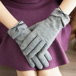 Элегантные женские тканевые перчатки для экрана 2018 новые зимние теплые мягкие горячие шикарные женские теплые полный палец бант Модные
