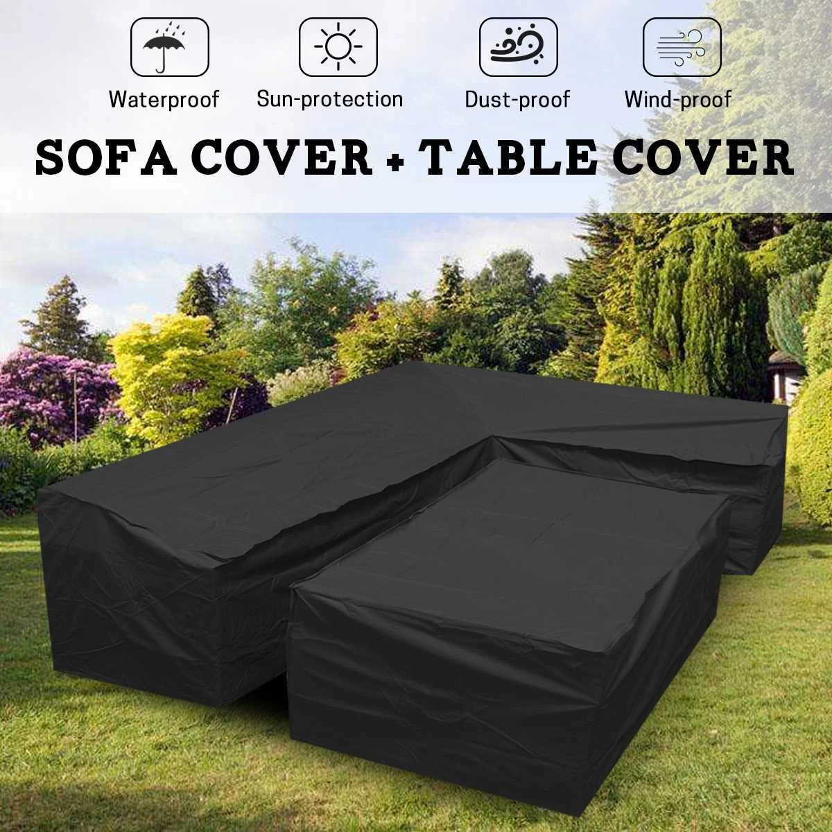 

L Shape Dustproof Furniture Cover Waterproof Outdoor Sectional Rain Dust Cover Wicker Corner Sofa Couch Covers All-Purpose Cover