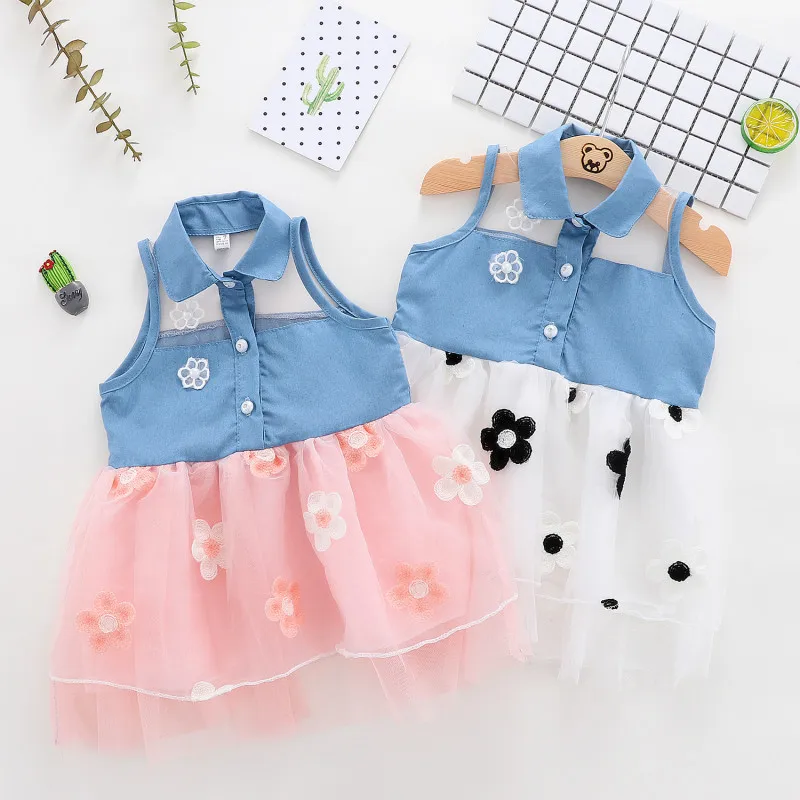 

Summer casual girl Jean net stitching dress fashionable dress of 0-3 years old