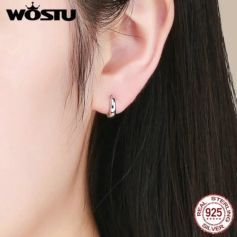 Женские серьги кольца WOSTU круглые из стерлингового серебра 925 пробы с круглыми