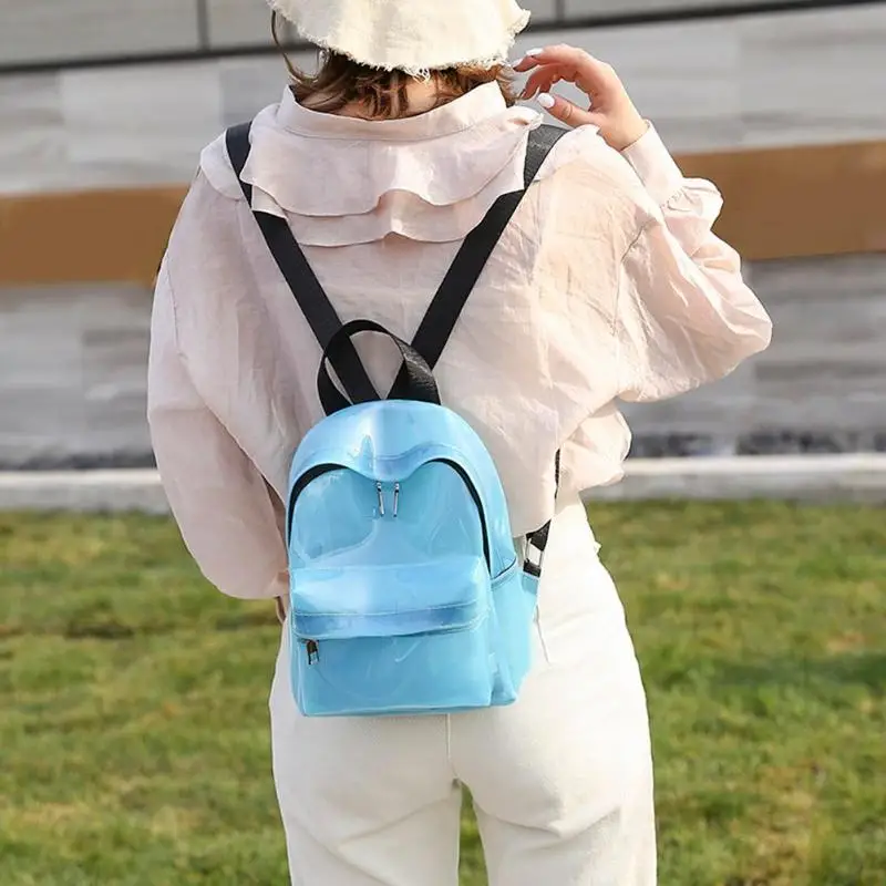 

Women Fashion Clear Transparent Backpack Square Casual Teenage Girls Boys Jelly PVC Preppy Style Schoolbags Travel Shoulder Bags