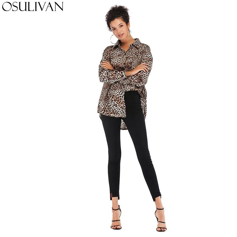 

OSULIVAN Blouse Women Leopard Blouse Shirt Chemisier Long Sleeve Casual Sexy Formal Streetwear Officelady Vintage 2019 Top
